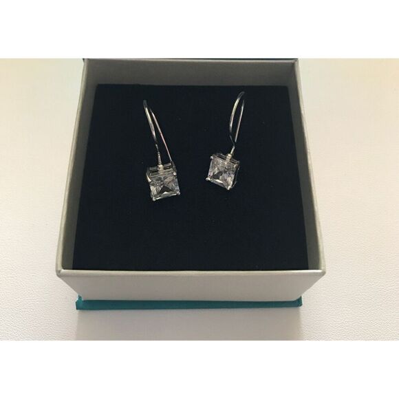 2 Ct Princess Cut French Wire Earrings~.925 Sterling Silver - Picture 1 of 2